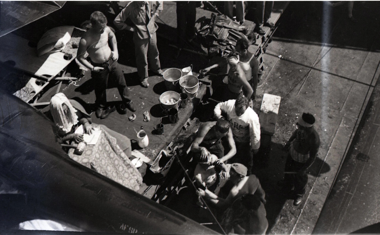 Overhead View of Servicemen Washing at a Forward Airbase, CBI Theater, WWII