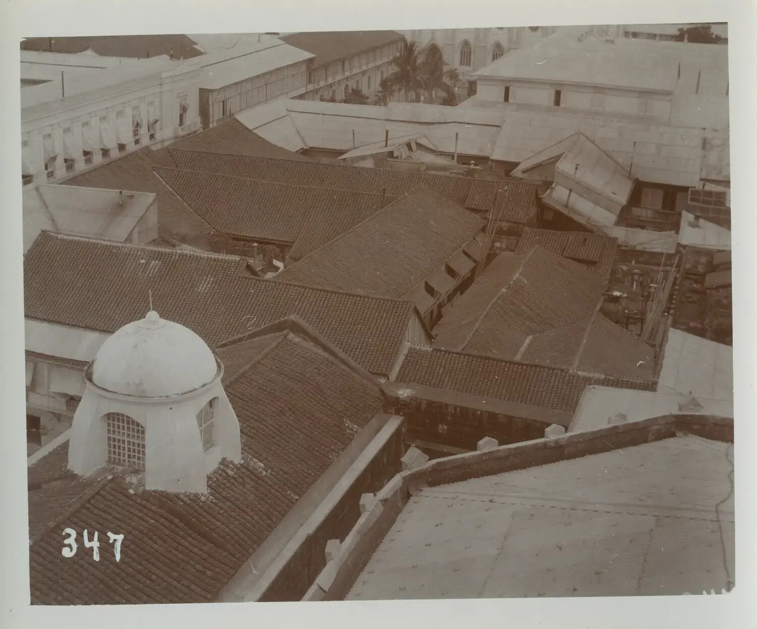 Elevated View of Tiled Rooftops and Church Spire, Manila, Philippines, c. 1890s