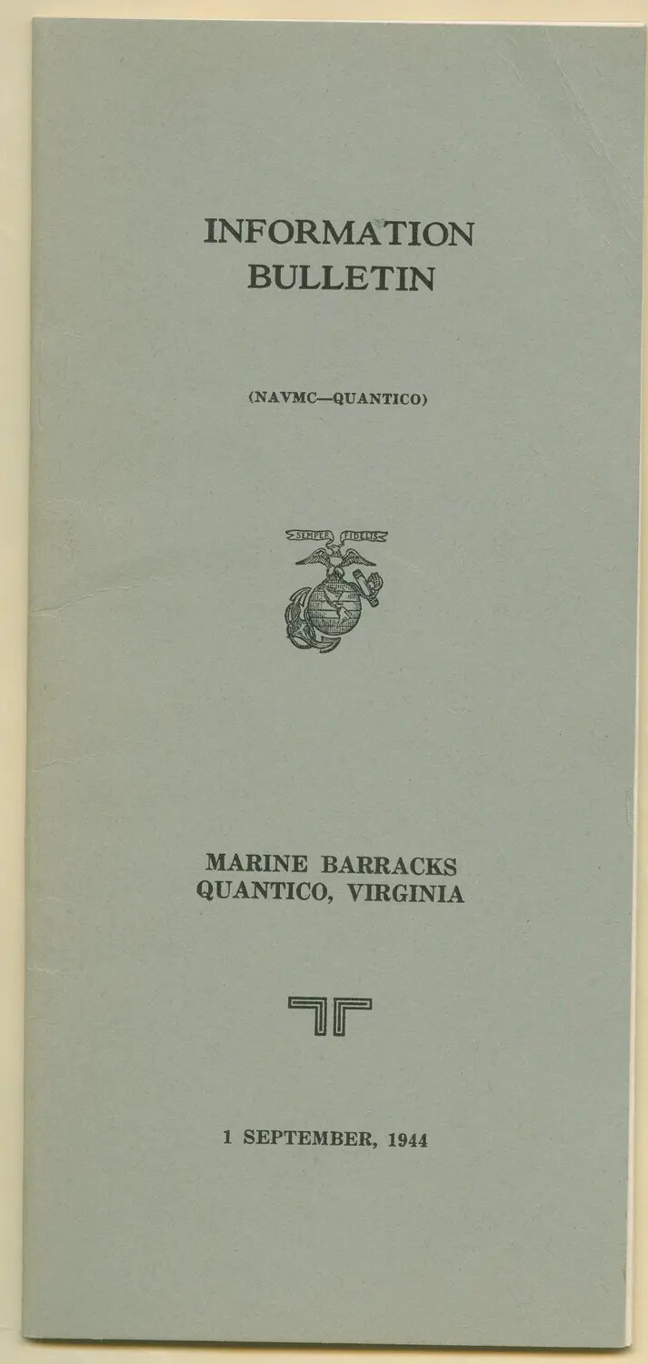 USMC 'Information Bulletin' Cover, Marine Barracks Quantico, Virginia, 1 September 1944