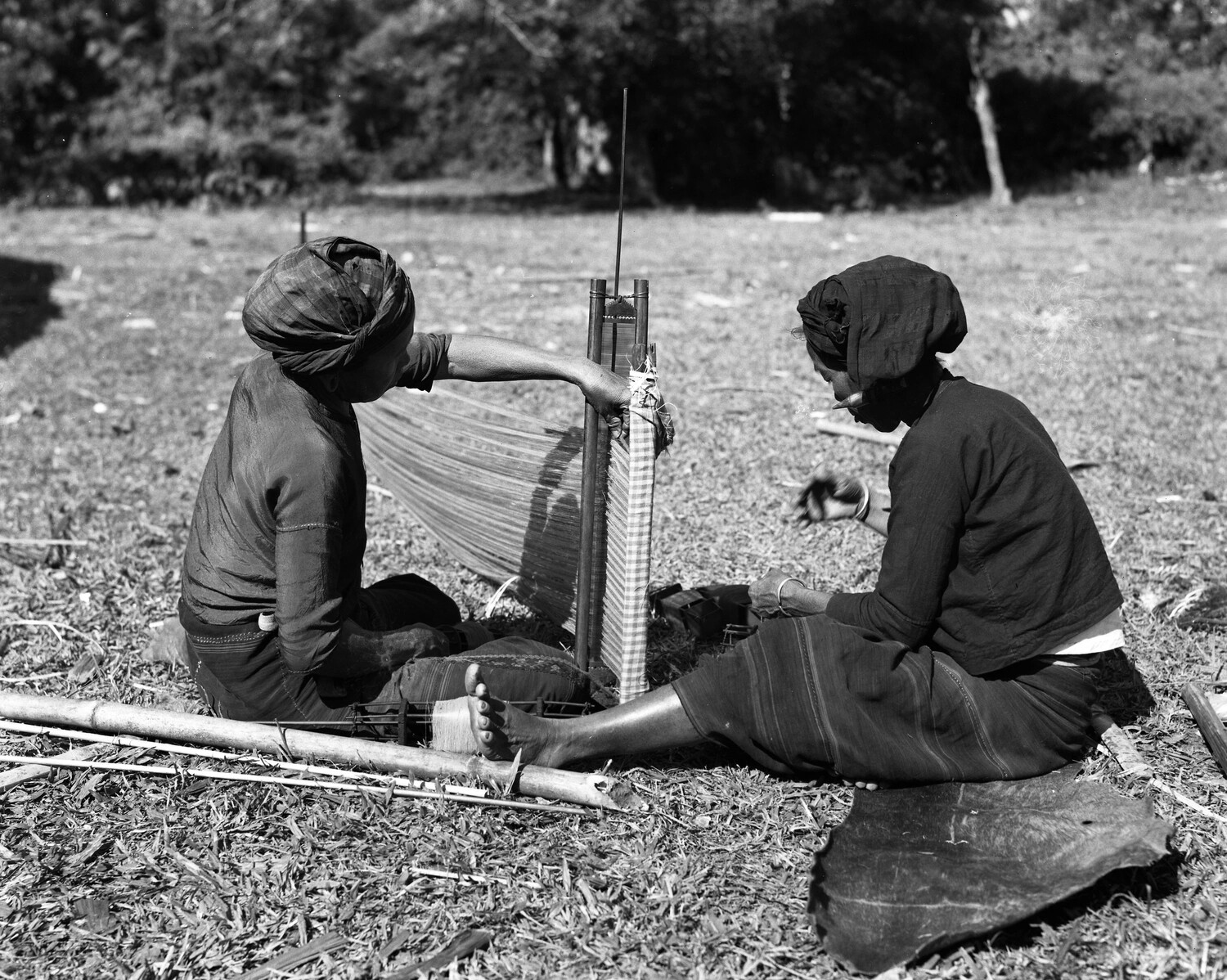 Local Women Weaving on Traditional Backstrap Loom, Burma, WWII CBI Theater