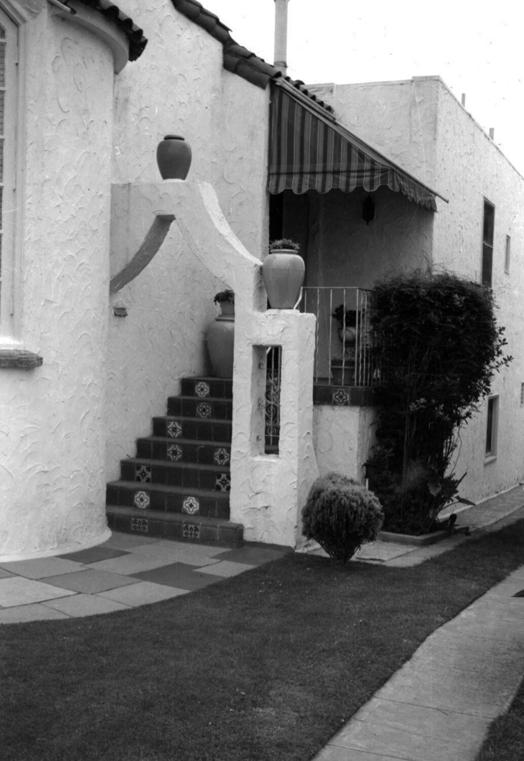 Spanish Colonial Revival Residence with Tiled Exterior Staircase (Bancroft Collection)