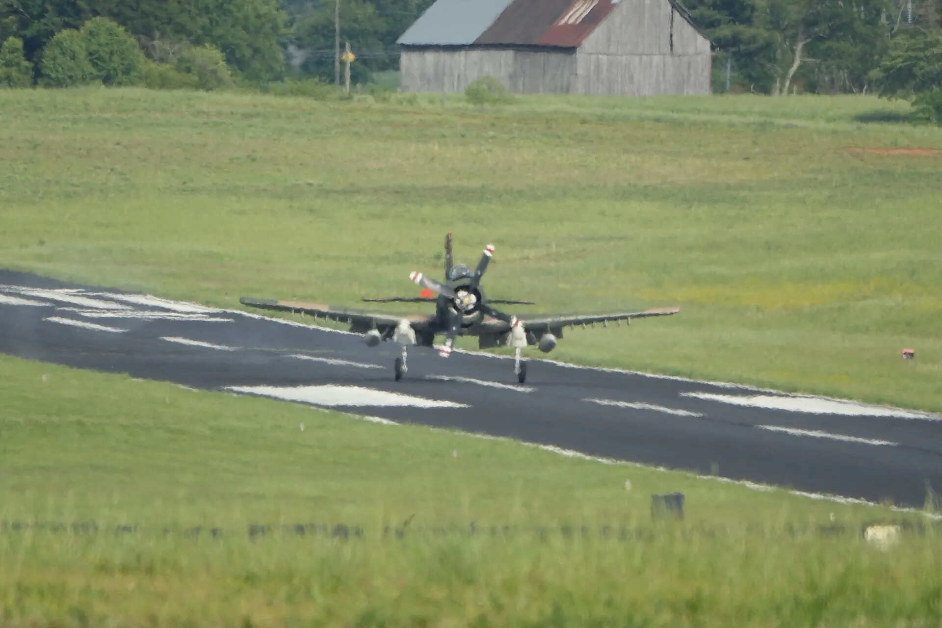 Radial-Engine Warbird on Takeoff/Landing Roll, Rural Airfield Fly-In, May 2019