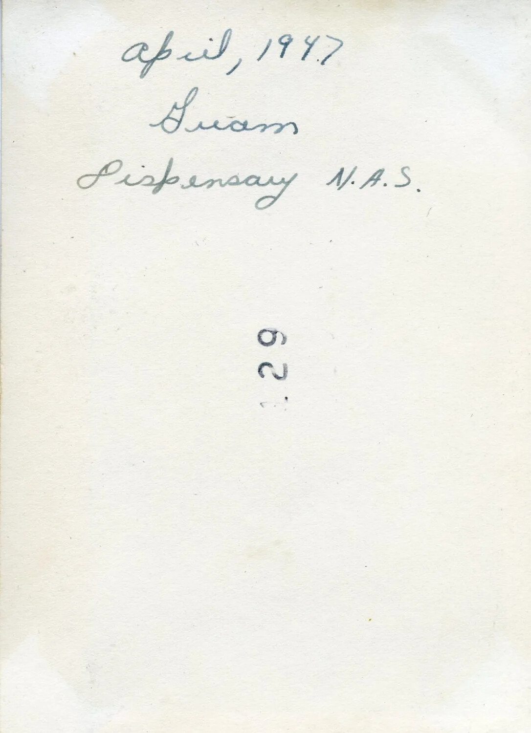 Verso of Album Photograph Inscribed 'April, 1947 / Guam / Dispensary N.A.S.'