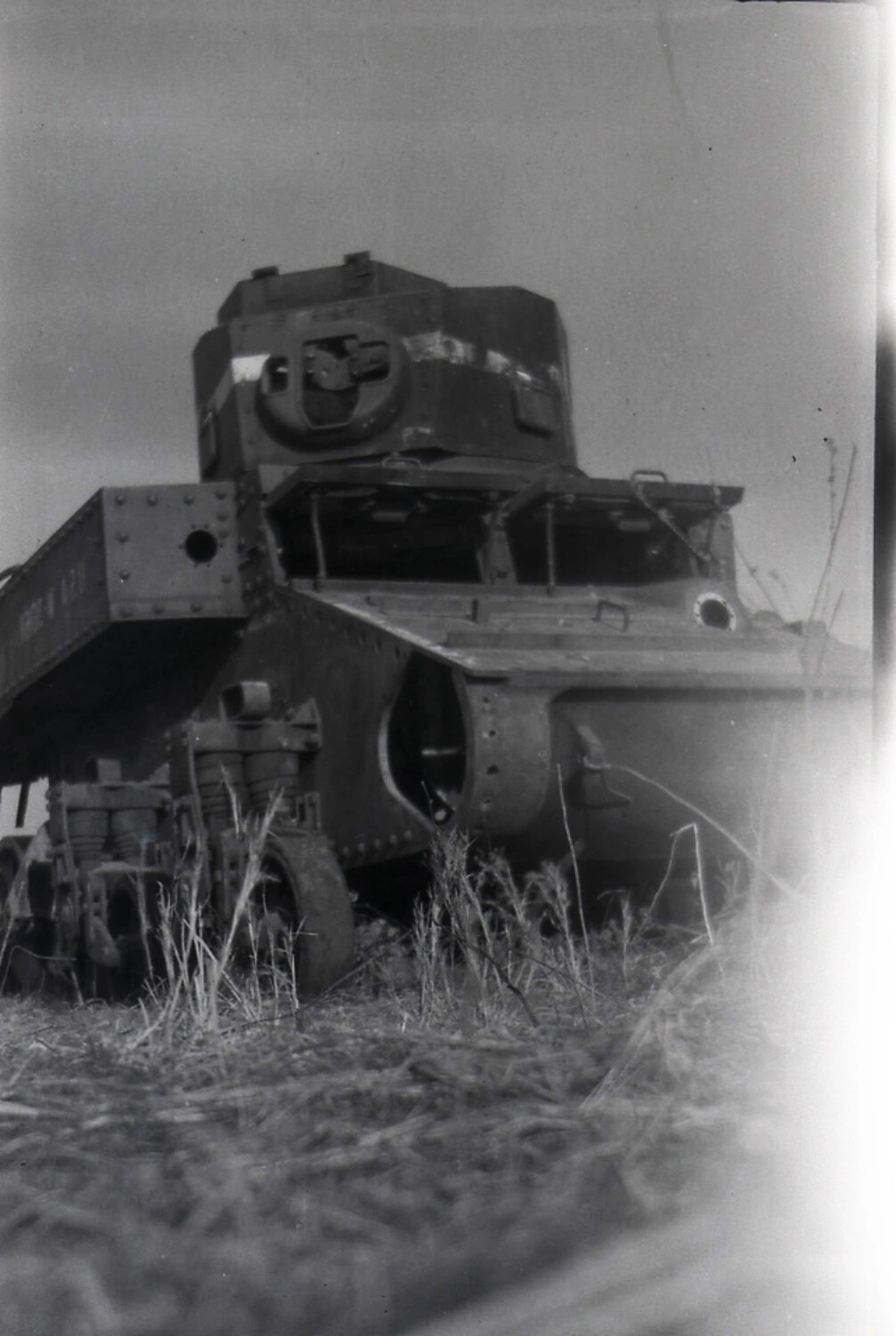 Derelict WWI-Era Tank (Likely British Mark-Series), Rear View with Steering Wheel Assembly