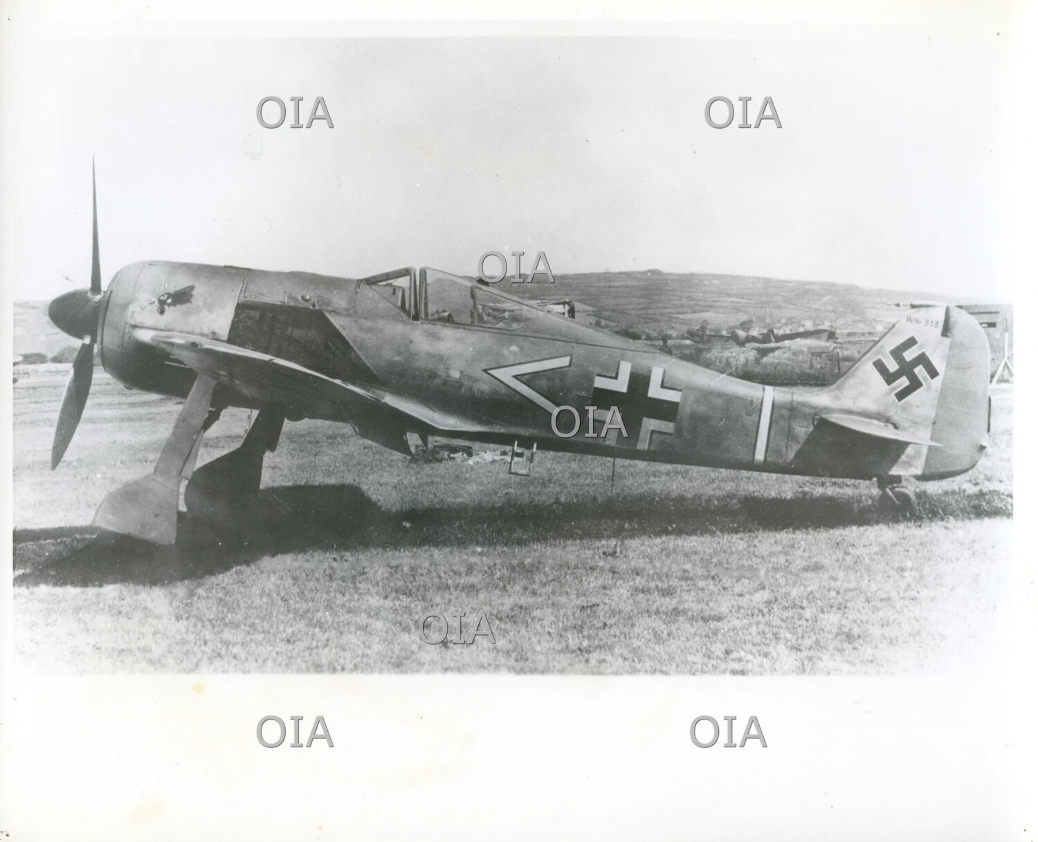 Captured German Focke-Wulf Fw 190 Fighter Aircraft, Ground View, World War II Era