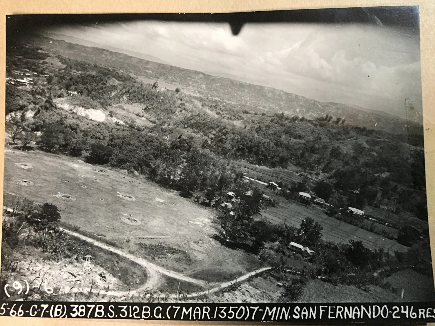 Aerial Strike Photograph Showing Bomb Craters Near San Fernando, Philippines - 387th Bomb Squadron, 312th Bomb Group