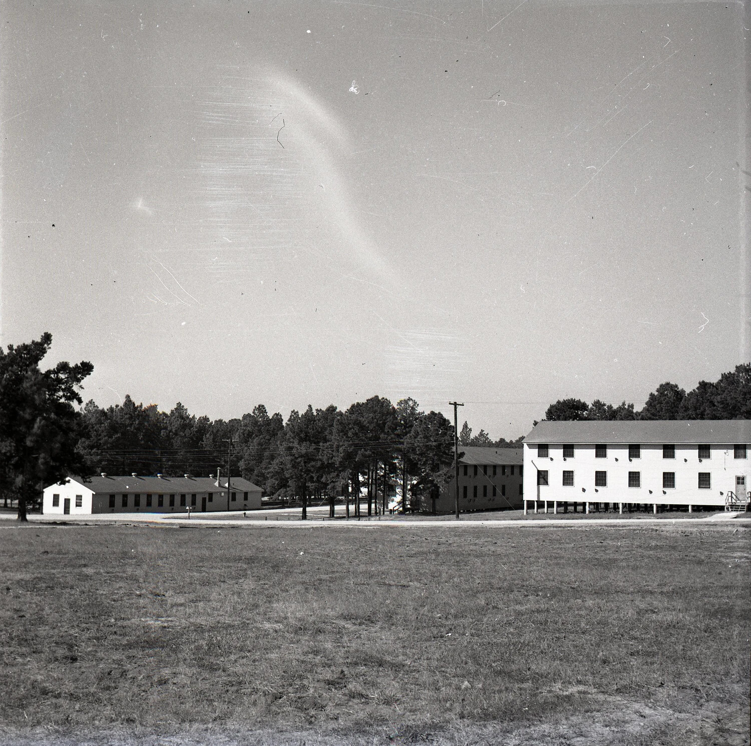 Open Drill Field and Barracks Buildings at a U.S. Army Training Post