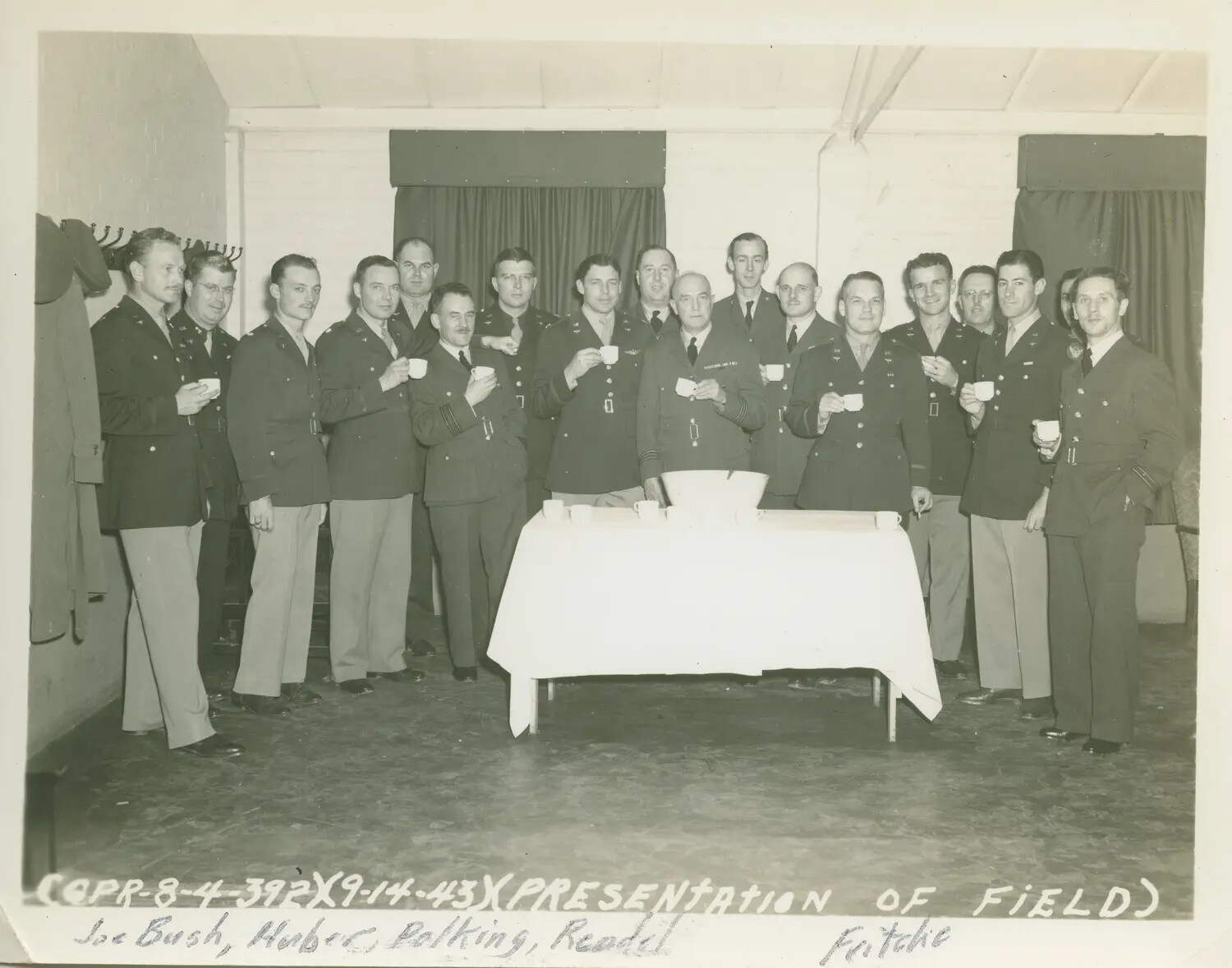 Officers Toast the Presentation of the Airfield, 392nd Bombardment Group, 14 September 1943