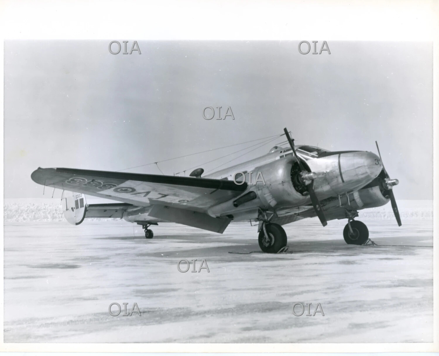 Twin-Engine Lockheed Hudson-Type Patrol Bomber, Likely Royal Canadian Air Force, Winter Ramp