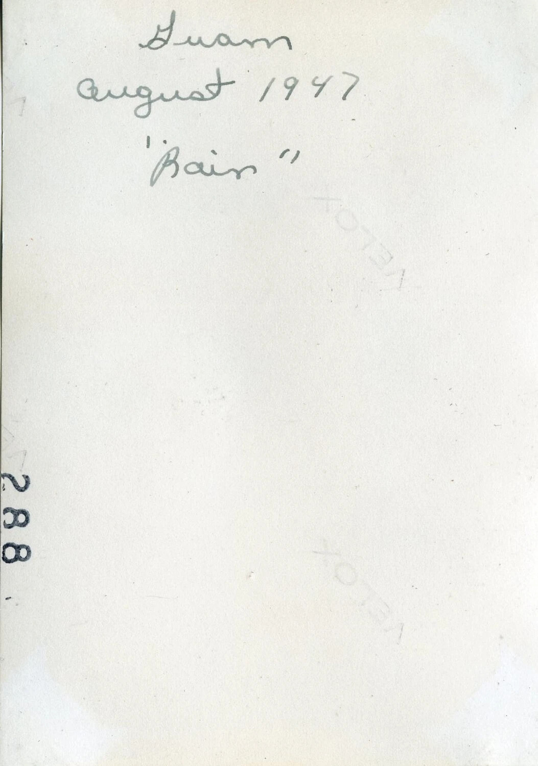 Verso of Photograph with Handwritten Caption 'Guam, August 1947 - Bair'