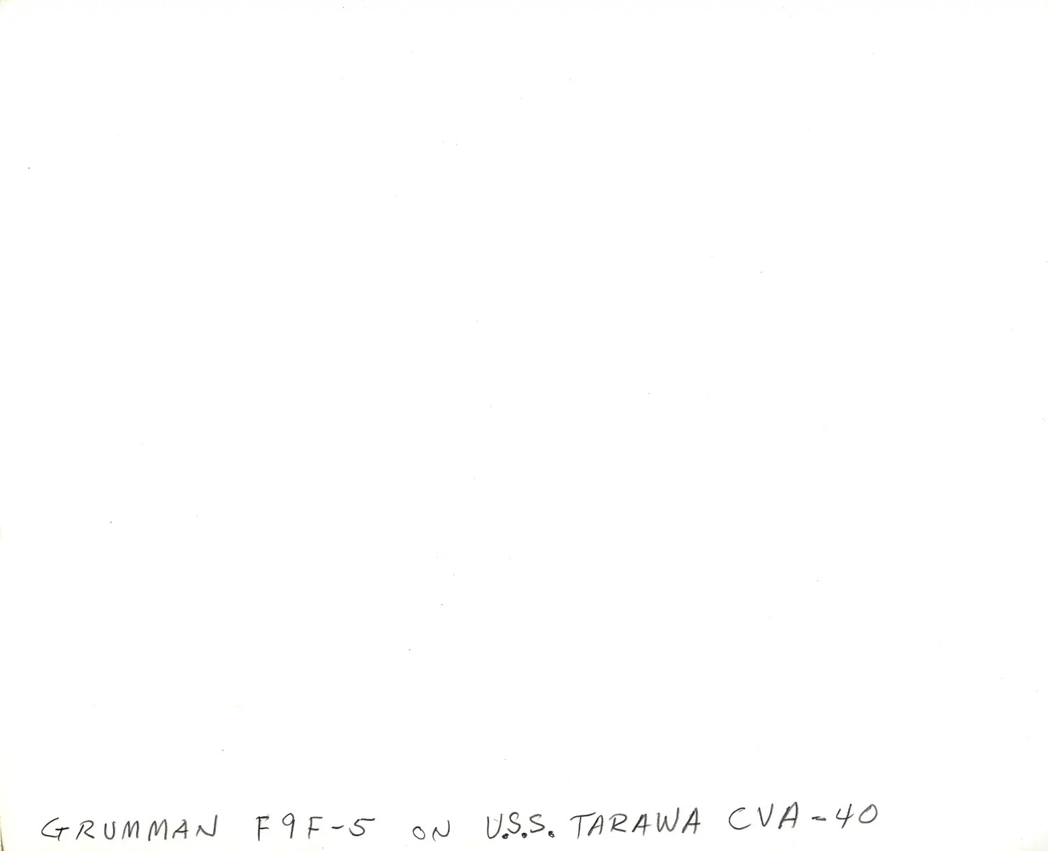 Caption Card / Photo Verso: "Grumman F9F-5 on U.S.S. Tarawa CVA-40"