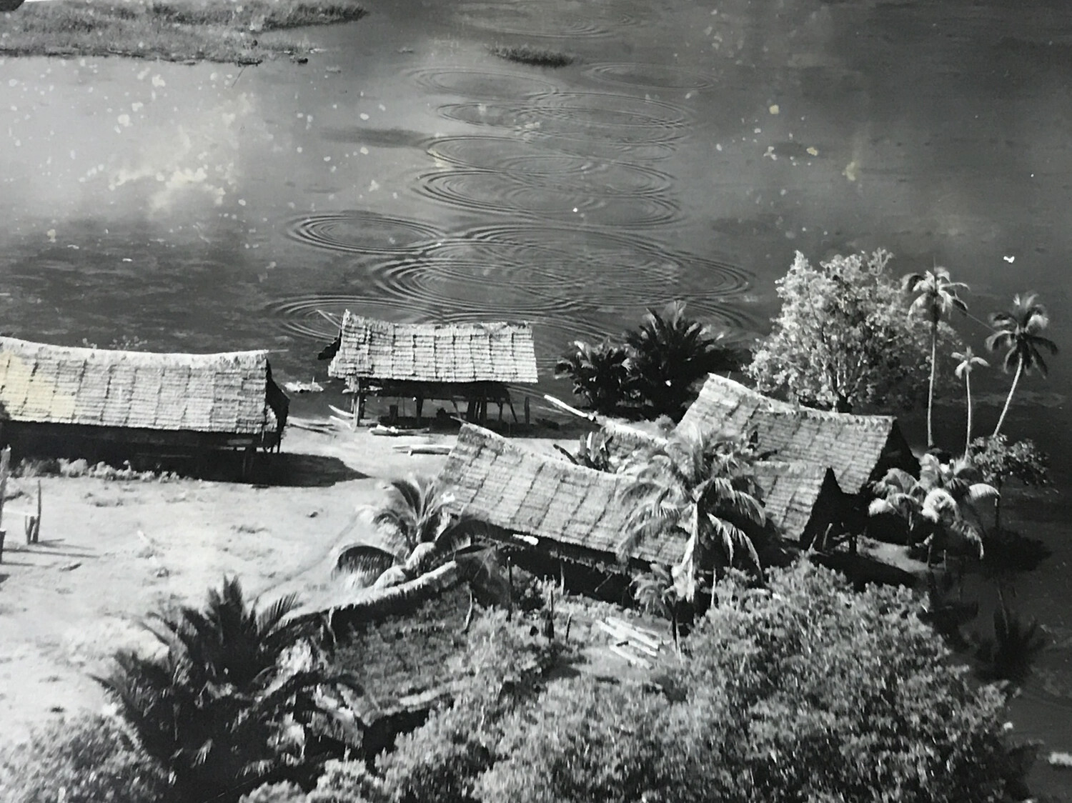 Aerial View of Sepik River Native Village Under Attack, New Guinea