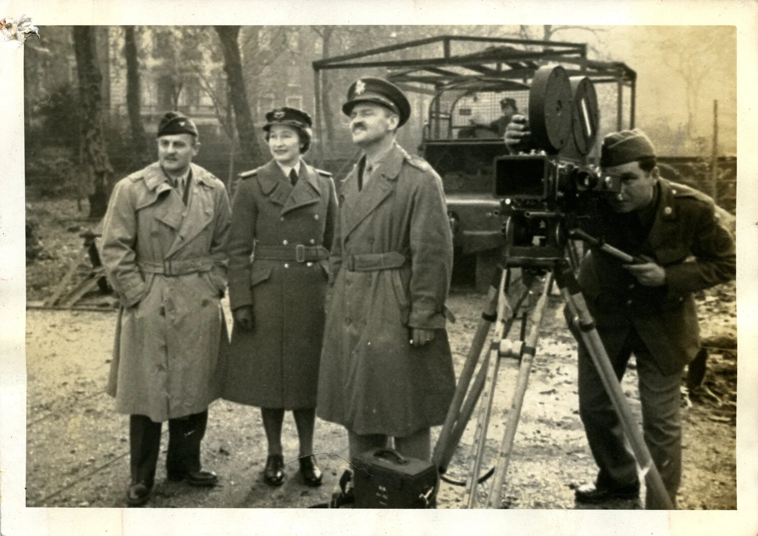 U.S. Army Signal Corps Film Crew Filming Officers in the Field, European Theater, WWII