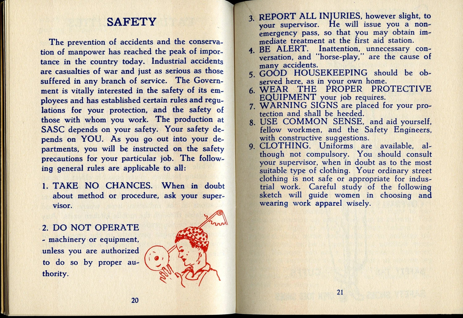 "Safety" Rules Page from McClellan Field (SASC) Employee Guide Booklet