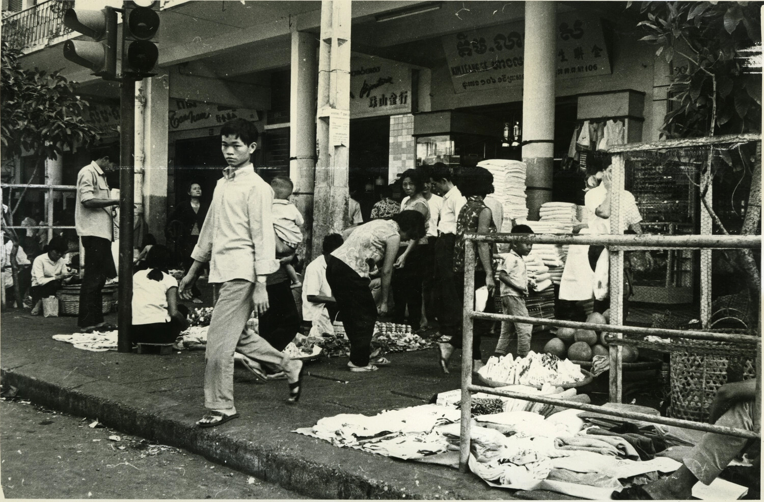 Street Market Beneath Shophouse Arcade, Phnom Penh