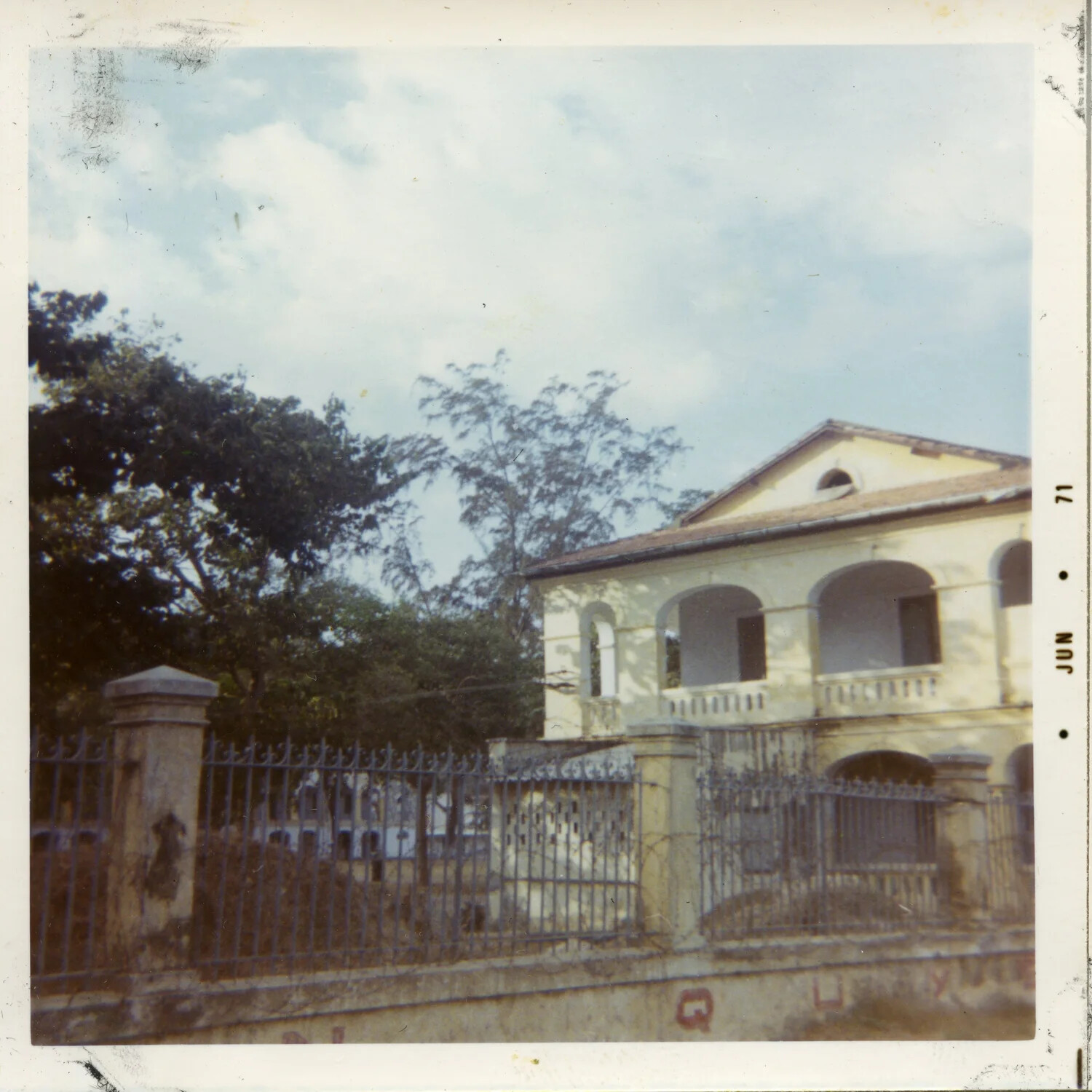 French Colonial-Style Building Behind Security Fence, South Vietnam, June 1971