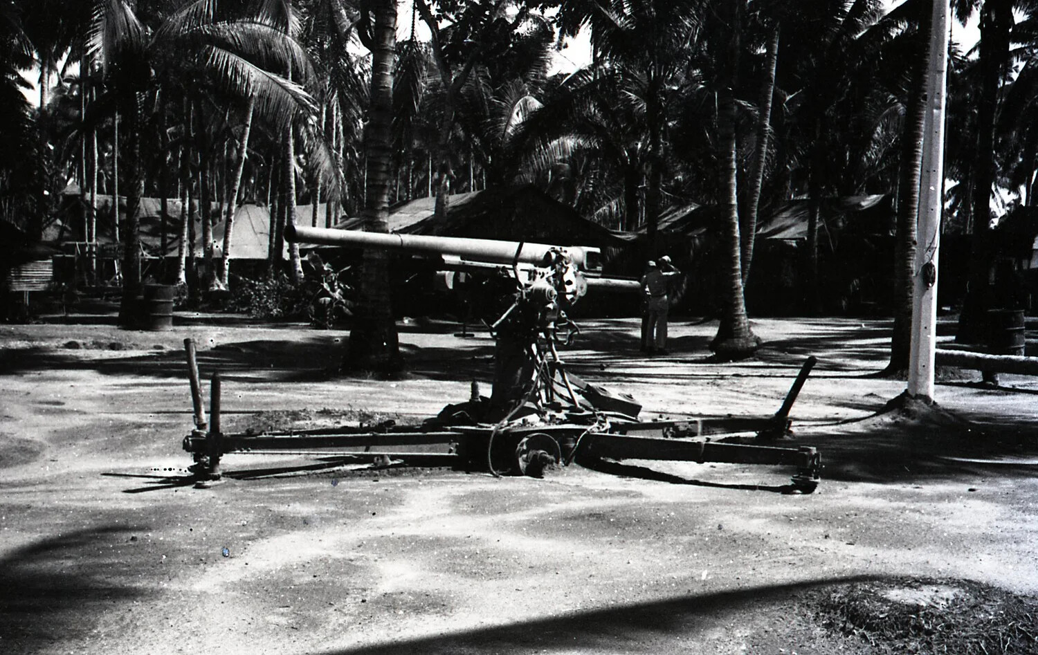 Captured Japanese Anti-Aircraft Gun Emplacement in Palm Grove, Luzon, Philippines, WWII