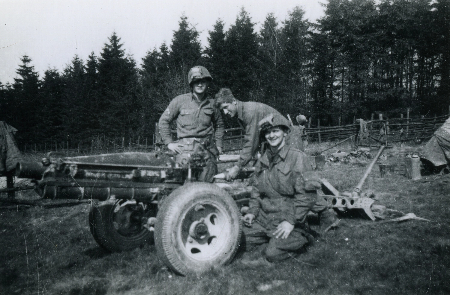 U.S. Soldiers with Anti-Tank Gun in Forest Encampment, WWII European Theater
