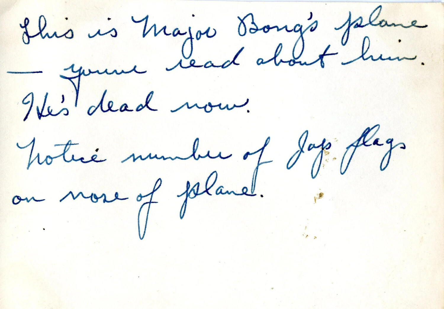Handwritten Album Caption: "Major Bong's Plane" -- Ie Shima, 345th Bomber Group Photo Album