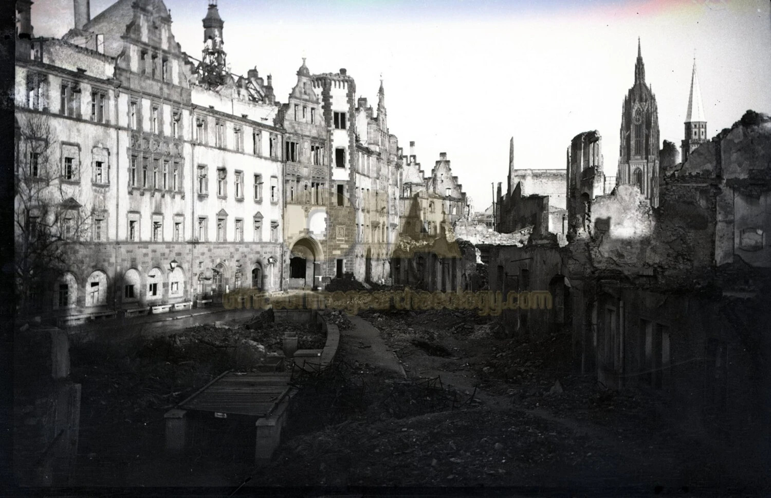 Ruins of the Historic Old Town Center, Likely Romerberg, Frankfurt am Main, Post-WWII