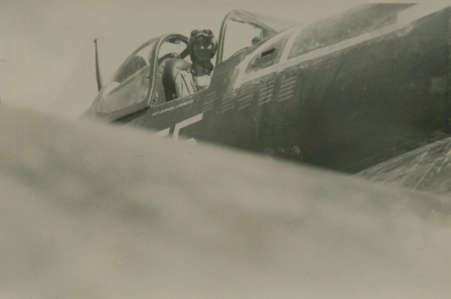 Fighter Pilot in Cockpit, Air-to-Air Photograph, WWII Era (McAleer Album)