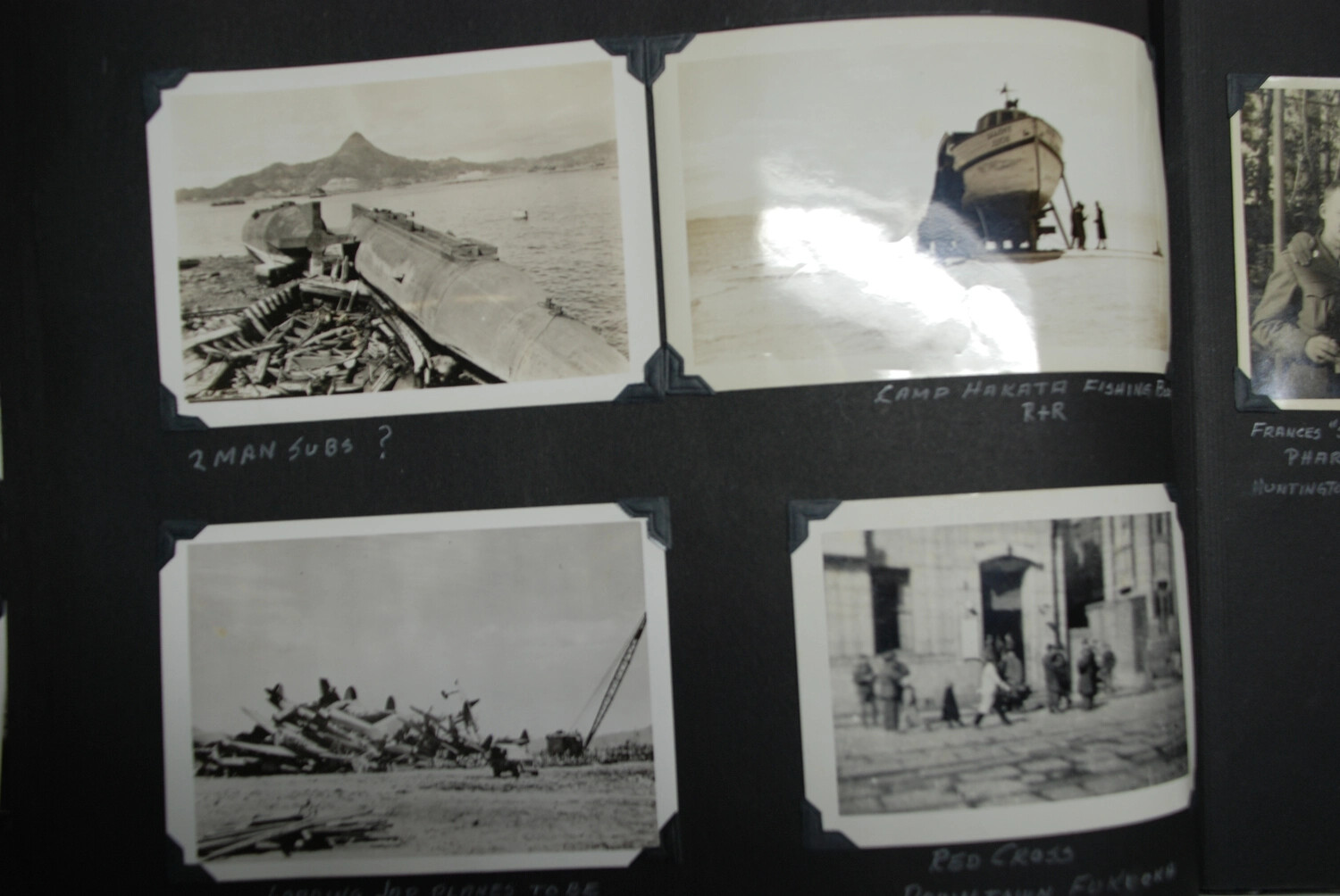 Album Page: Japanese Midget Submarine, Camp Hakata, and Aircraft Scrapyard, Occupied Japan