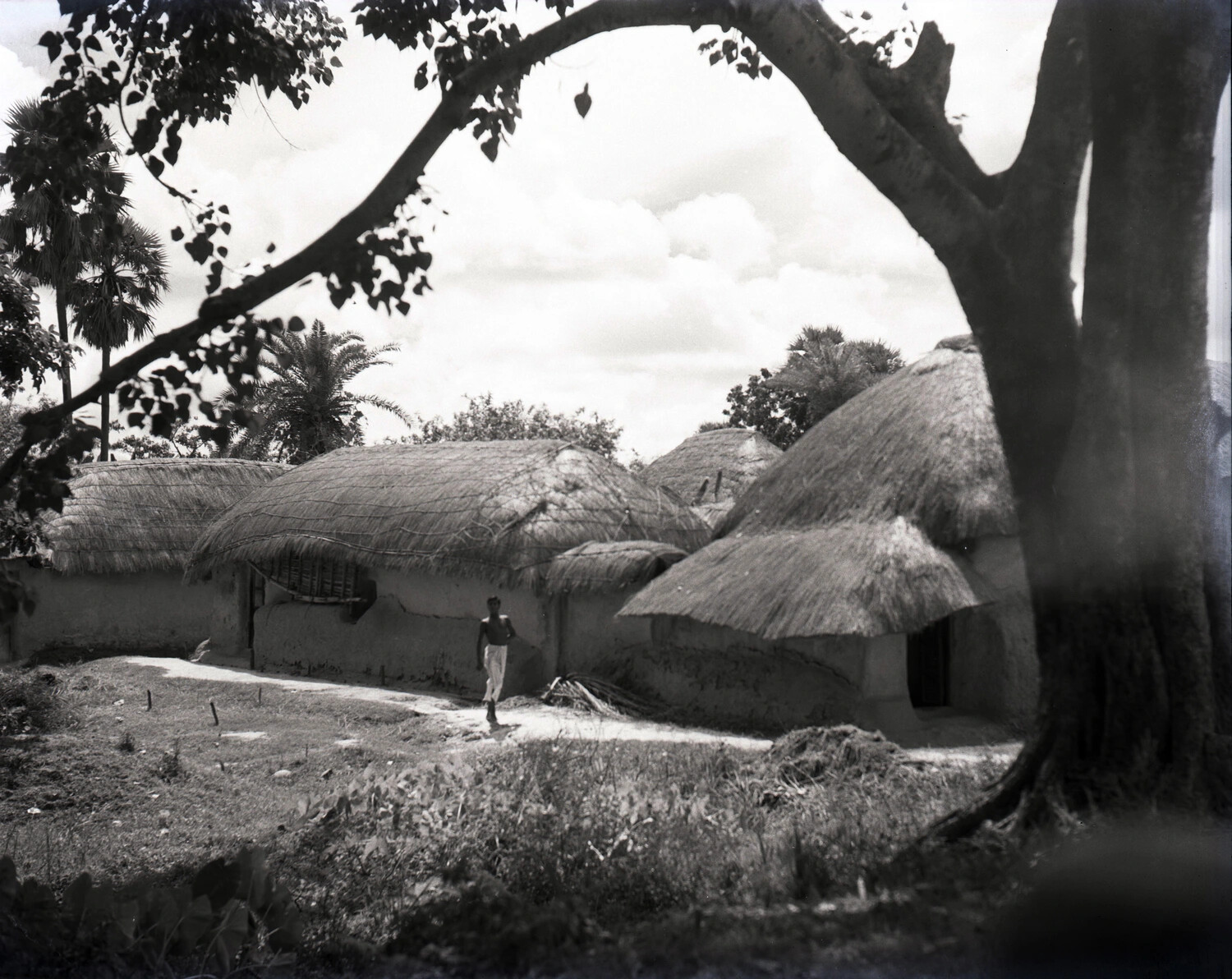 Thatched-Roof Village Scene, China-Burma-India Theater Negative Collection, WWII Era