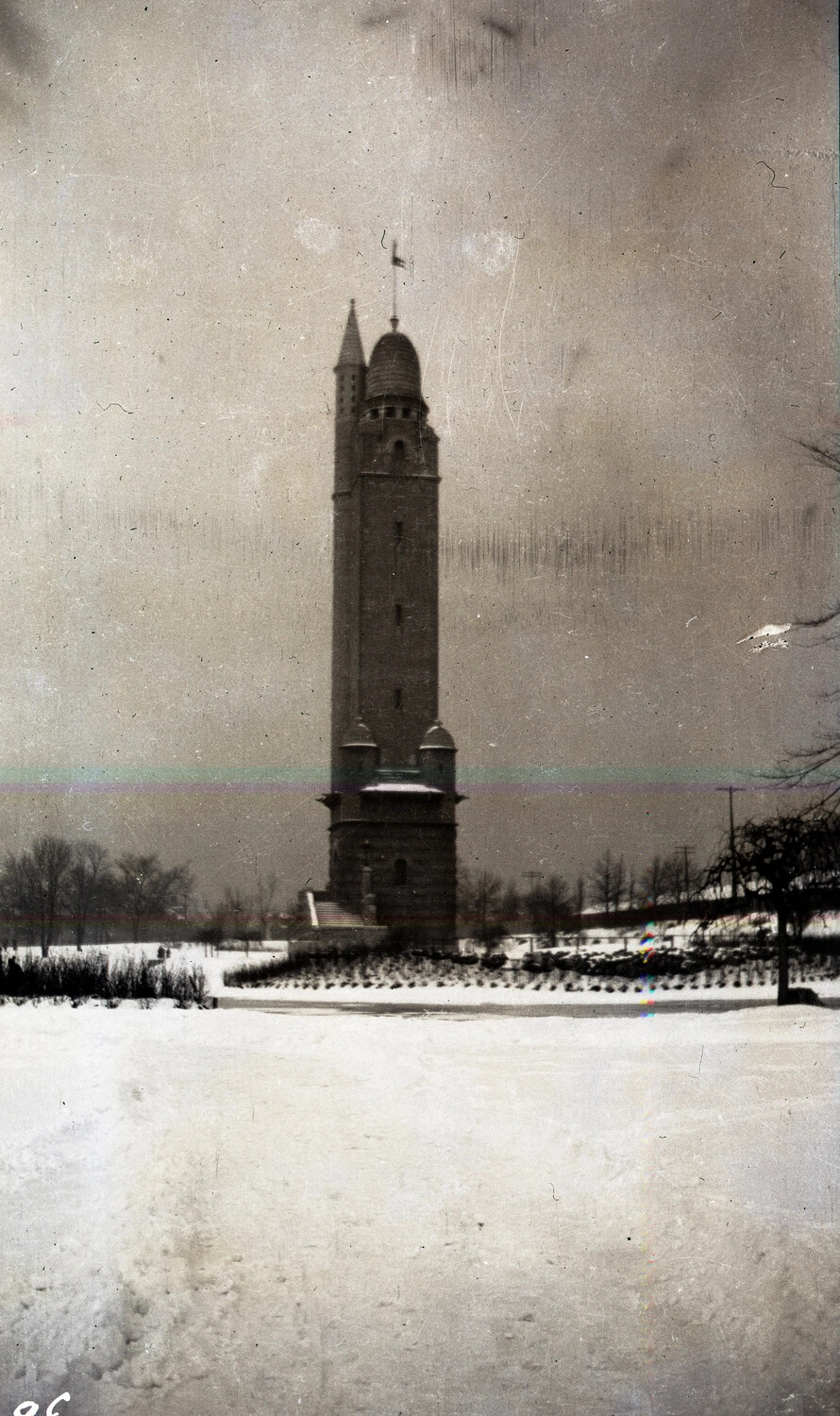 Snow-Covered Tower, France, World War I Era