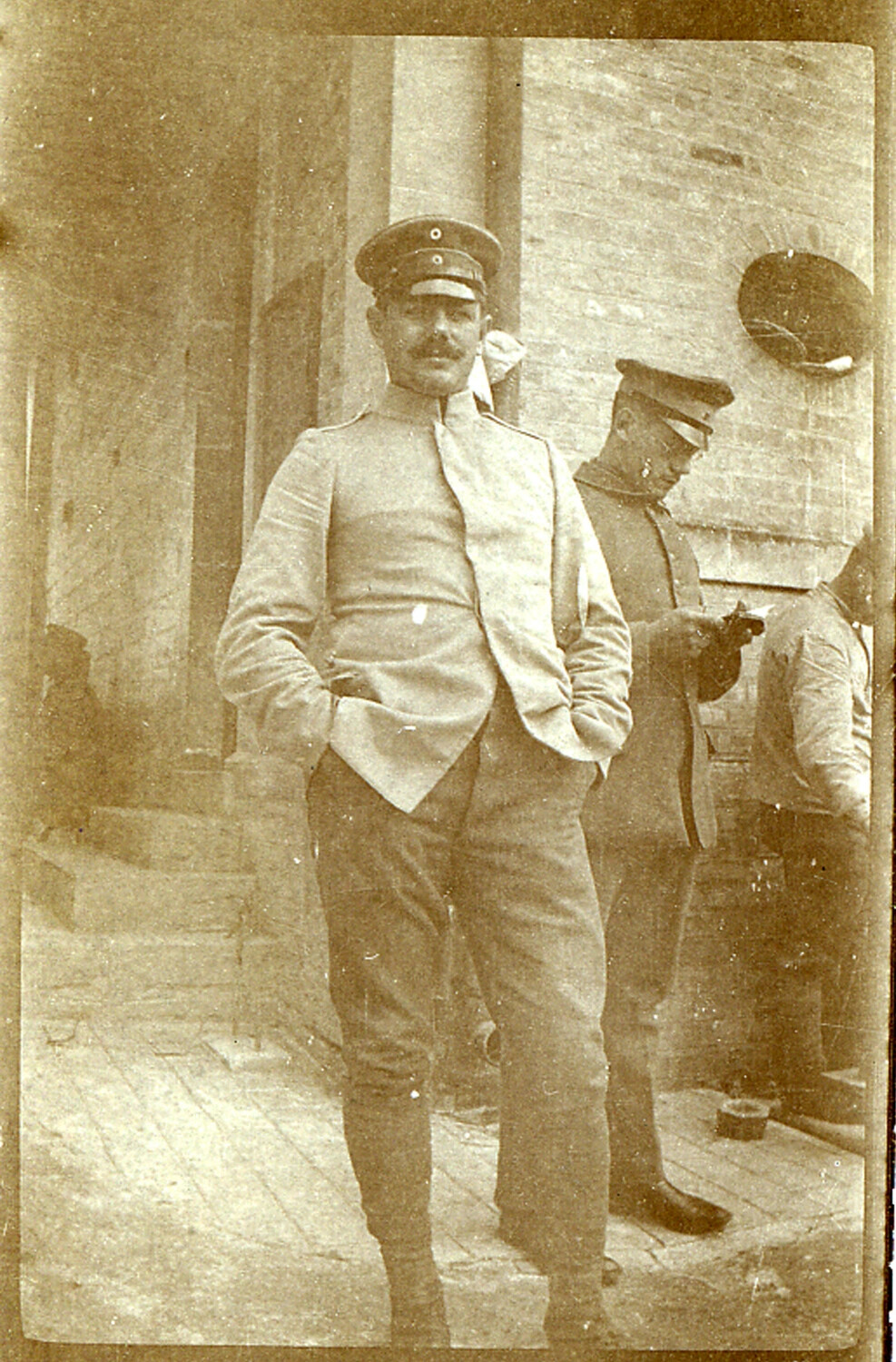 German Soldier in Field Uniform Outside Billet, World War I