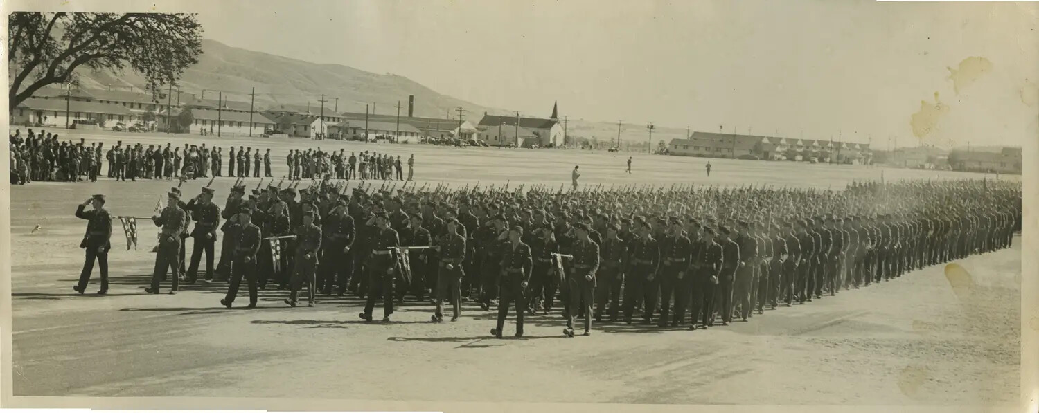 Panoramic Photograph of Military Regimental Review/Parade, U.S. Army Post, circa Late 1930s-Early 1940s