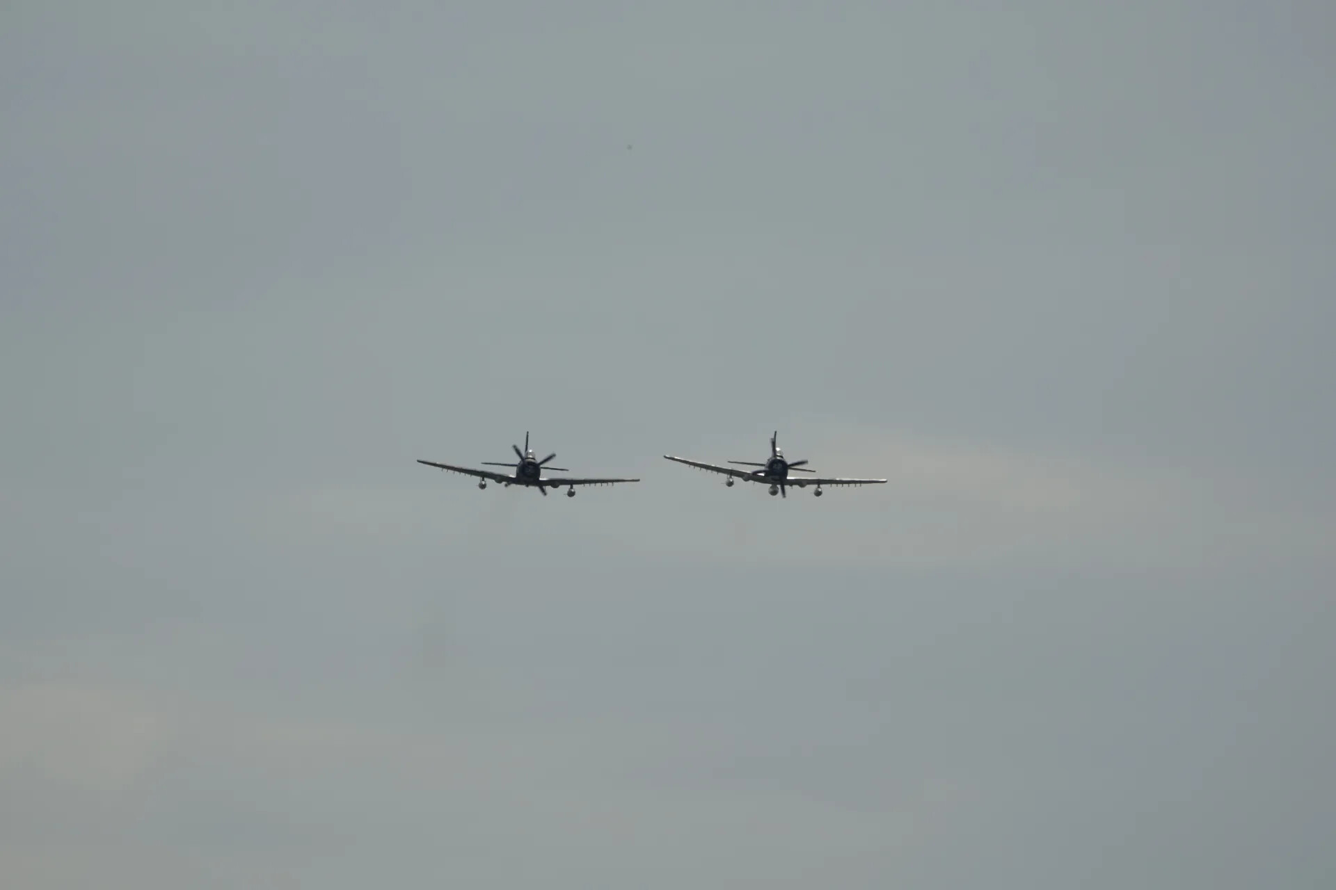 Two A-1 Skyraiders in Formation Flight, Head-On View