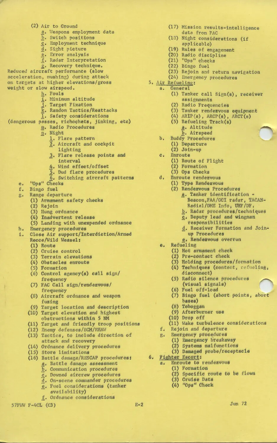 USAF 57th Fighter Weapons Wing F-4 Course Outline, Page E-2 (June 1972)