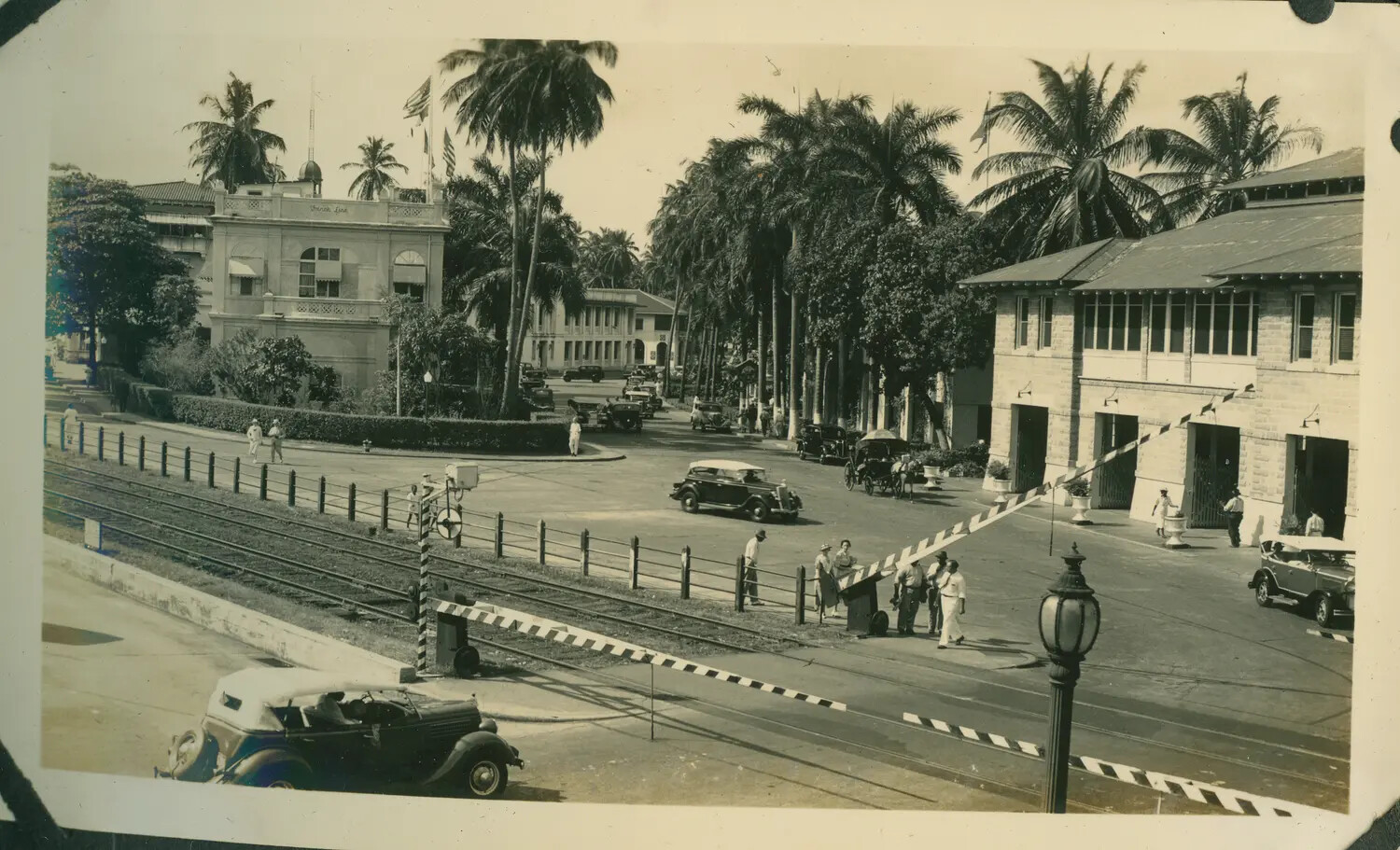 Street Scene with Railroad Crossing Gate, Panama Canal Zone, WWII Era