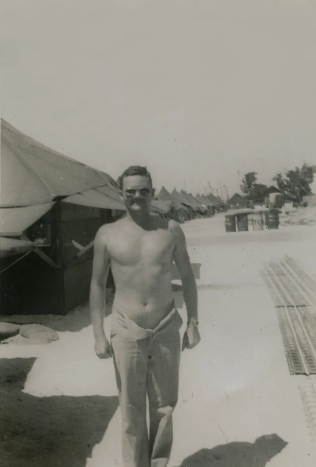 Portrait of Serviceman in Tent Encampment, WWII-Era Personal Snapshot (Edward P. McAleer Collection)