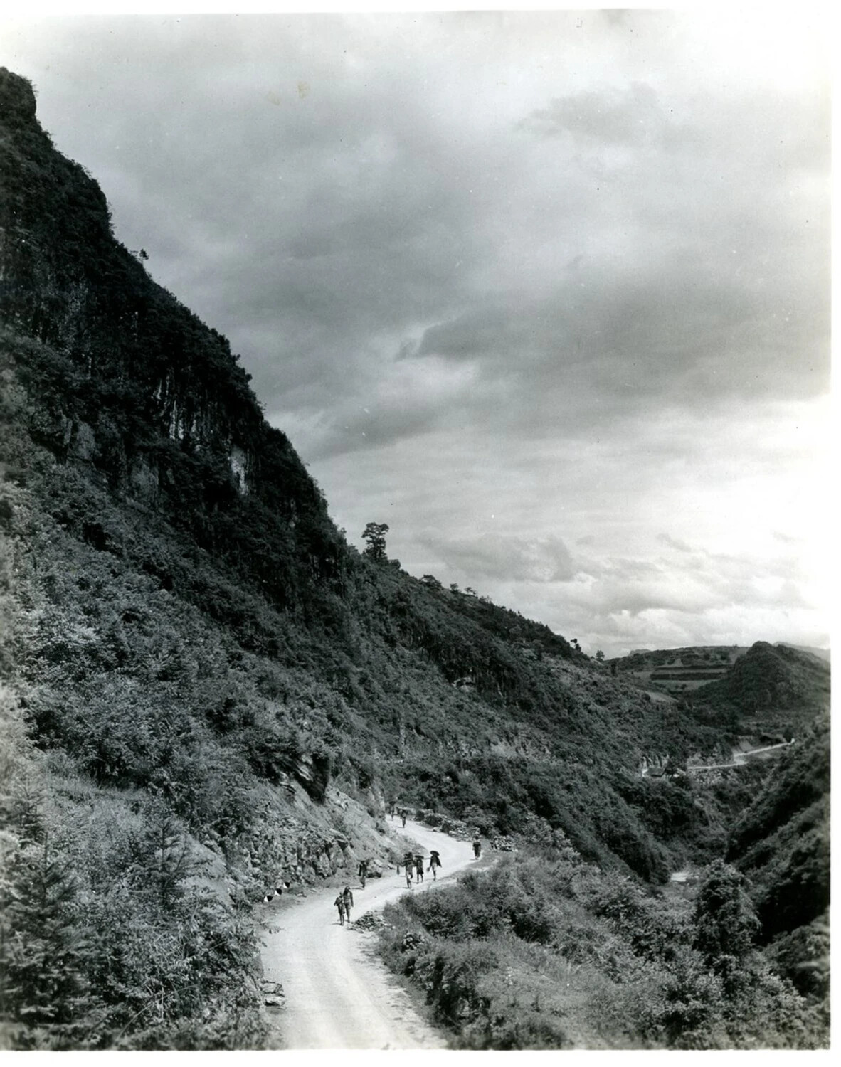 Mountain Road Through a Forested Gorge, China-Burma-India Theater, World War II Era