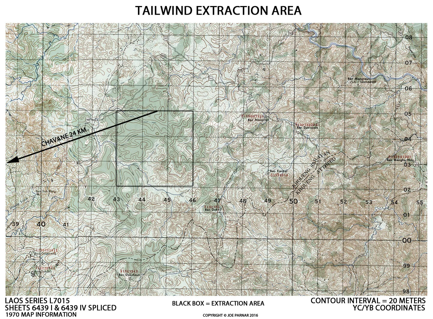 Operation Tailwind Extraction Area Map — Laos Series L7015, Annotated by Joe Parnar (2016)