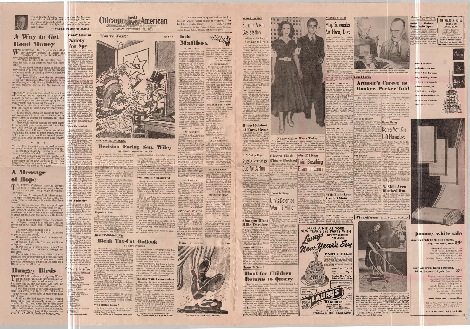 Newspaper Page: Chicago Herald-American, December 29, 1952 — Bancroft Korean War Collection