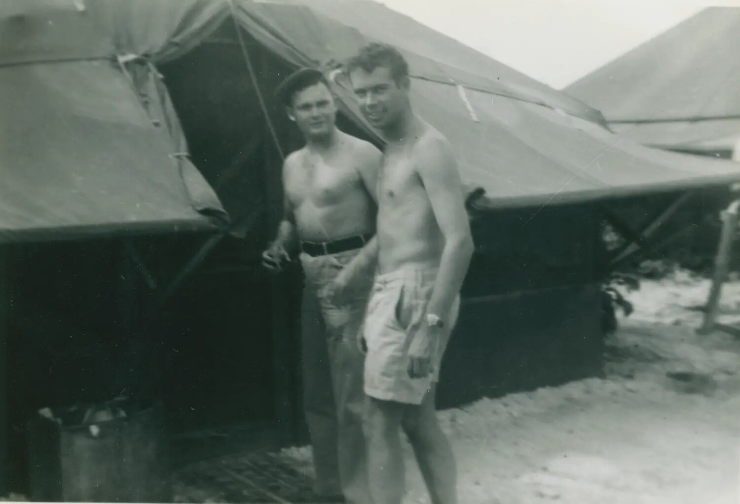 Two Servicemen Outside Tent Quarters, McAleer Collection, Pacific Theater
