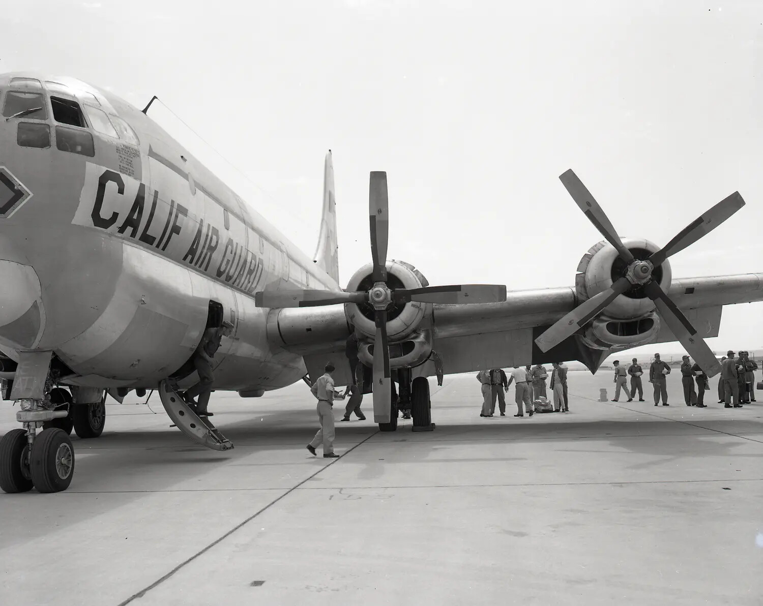 California Air National Guard C-97/KC-97 Stratofreighter, Front-Quarter View with Boarding Personnel