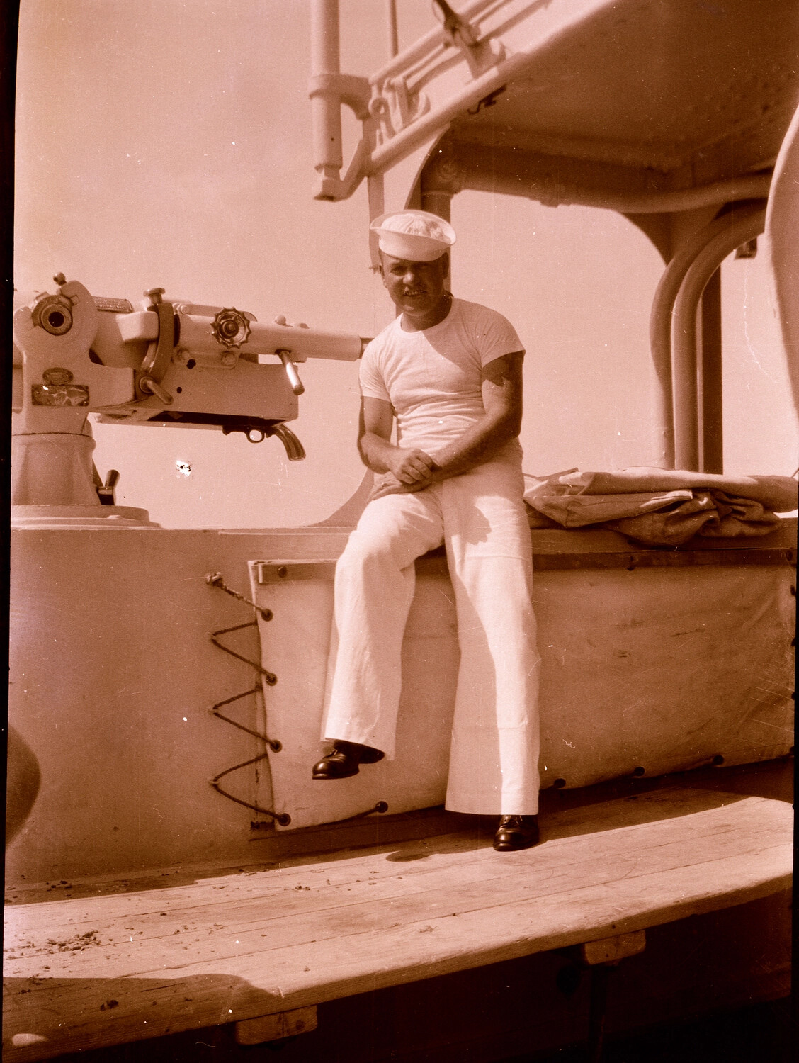 U.S. Navy Sailor Aboard Ship in China, Pre-WWII Asiatic Fleet/Yangtze Patrol Era, 1930s