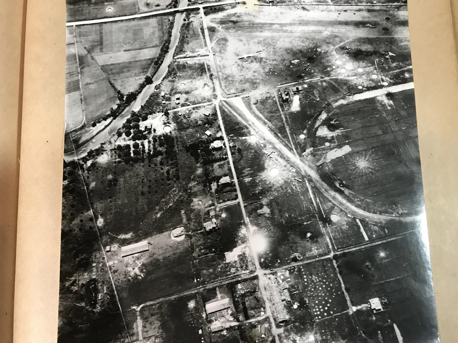 Aerial Reconnaissance Photograph of Airfield/Road Network Target Area, Pacific Theater