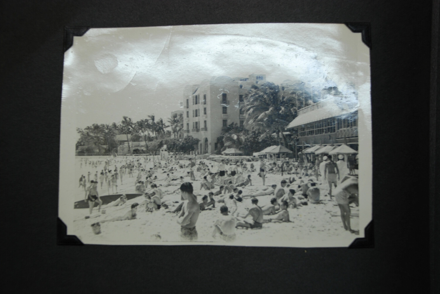 Crowded Beach Scene, Likely Miami Beach, Florida, WWII Era