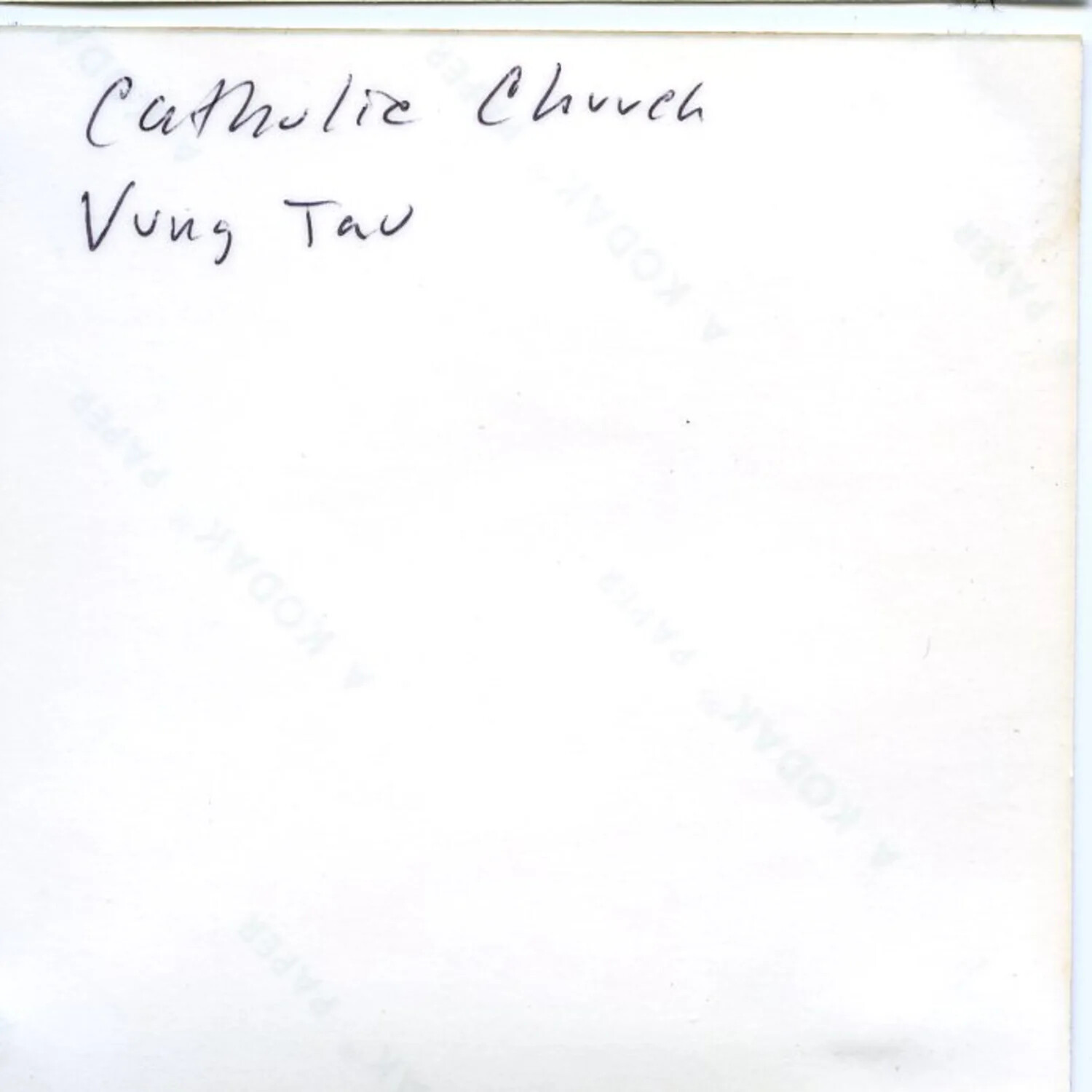 Handwritten Caption Card: 'Catholic Church, Vung Tau' — Vietnam Album, 1971