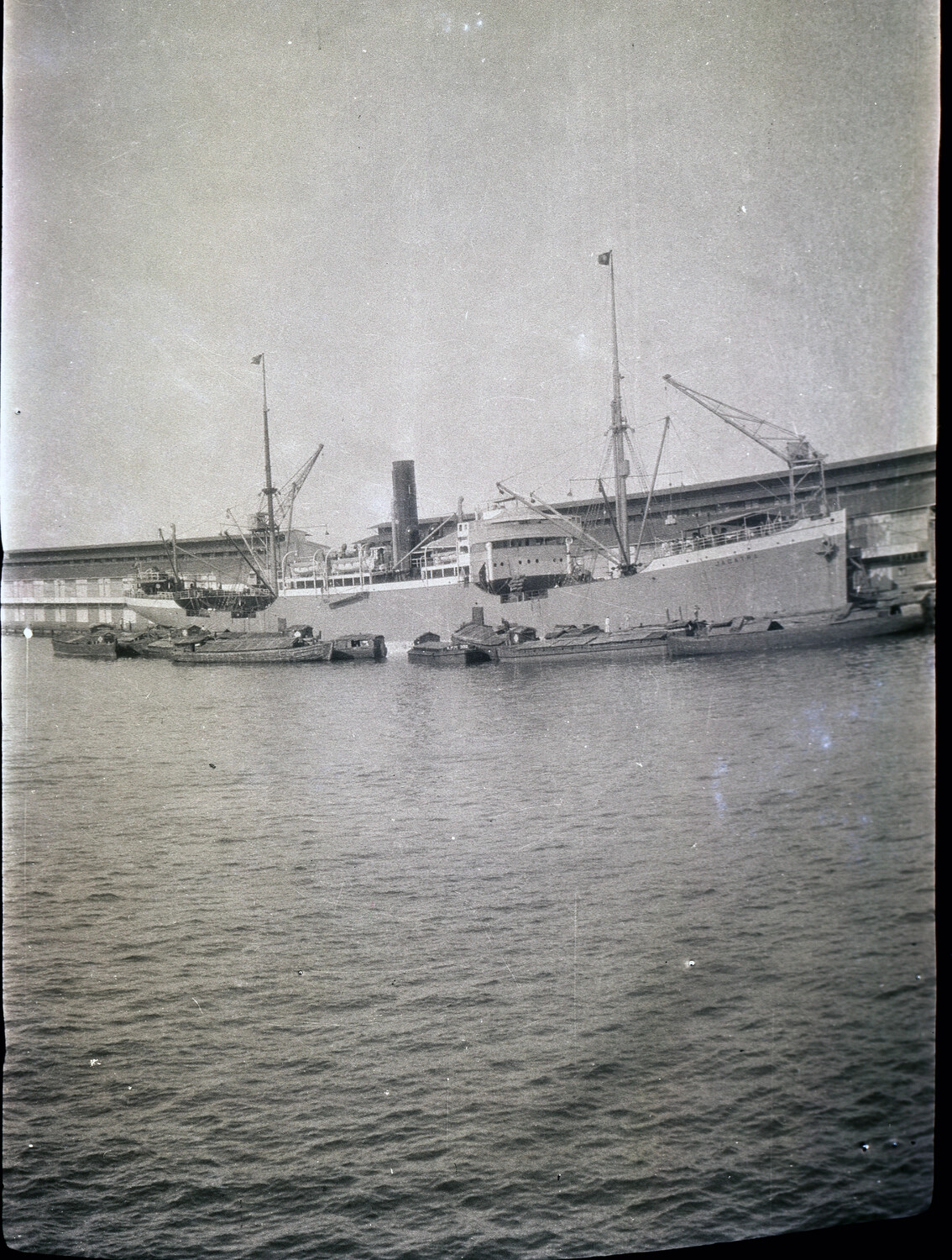 Steamship and Sampans in Chinese Harbor, Pre-WWII