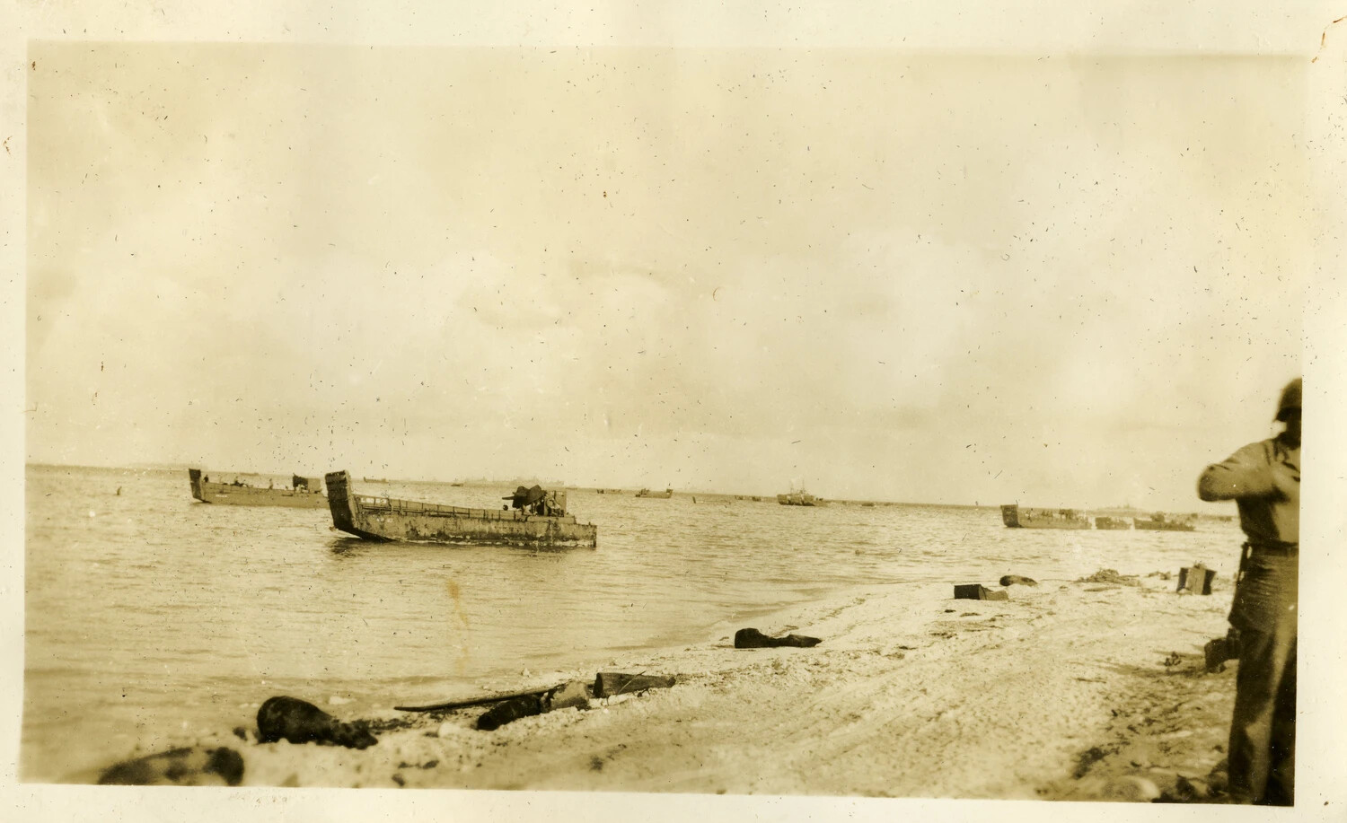 Landing Craft Offshore at Kwajalein Atoll Beach, Marshall Islands, WWII