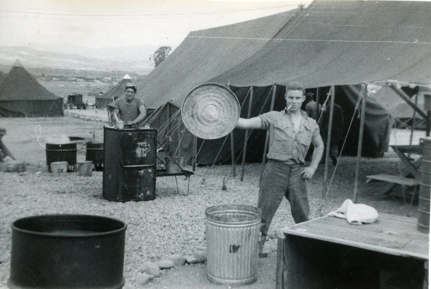 U.S. Marines at Field Kitchen, VMF-214 Squadron Encampment, Pacific Theater, 1945