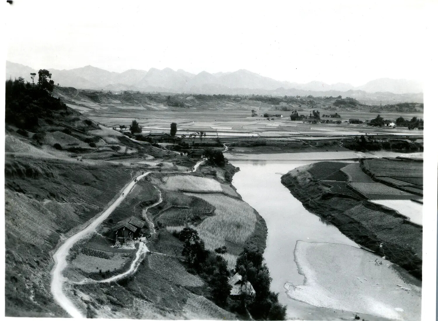 River Valley and Rice Paddy Landscape, China-Burma Theater, WWII Era