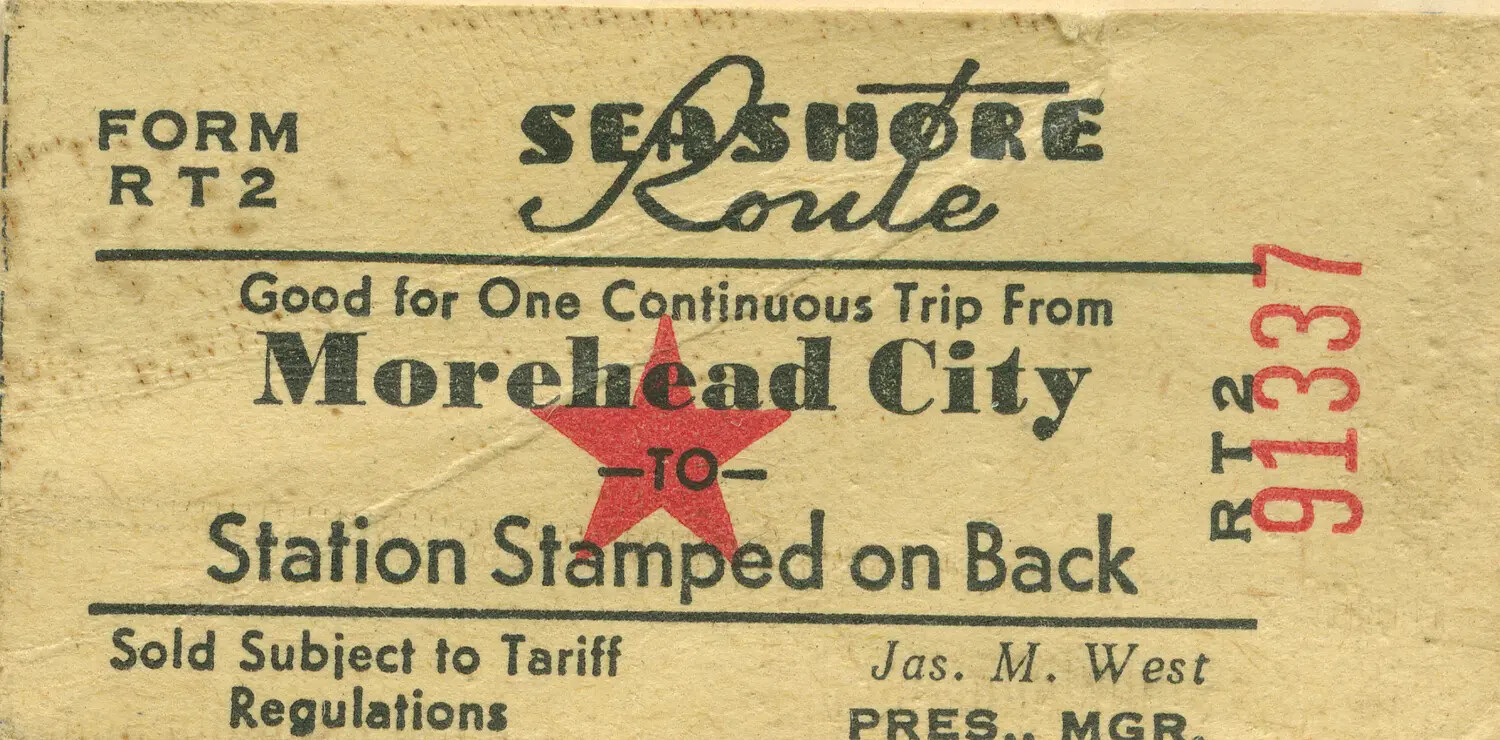 Sea Shore Route Ticket Stub, 'Morehead City' — Edward P. McAleer Collection Ephemera