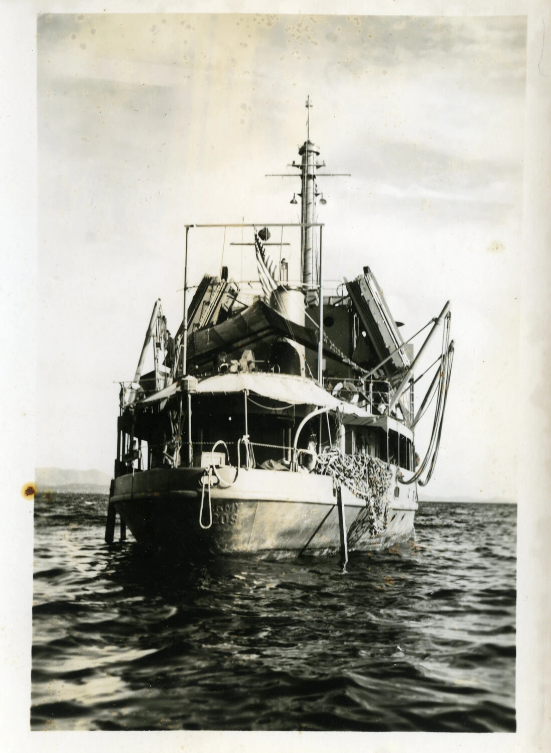 Stern View of U.S. Army Freight and Supply Vessel at Anchor, Okinawa Area, 1945