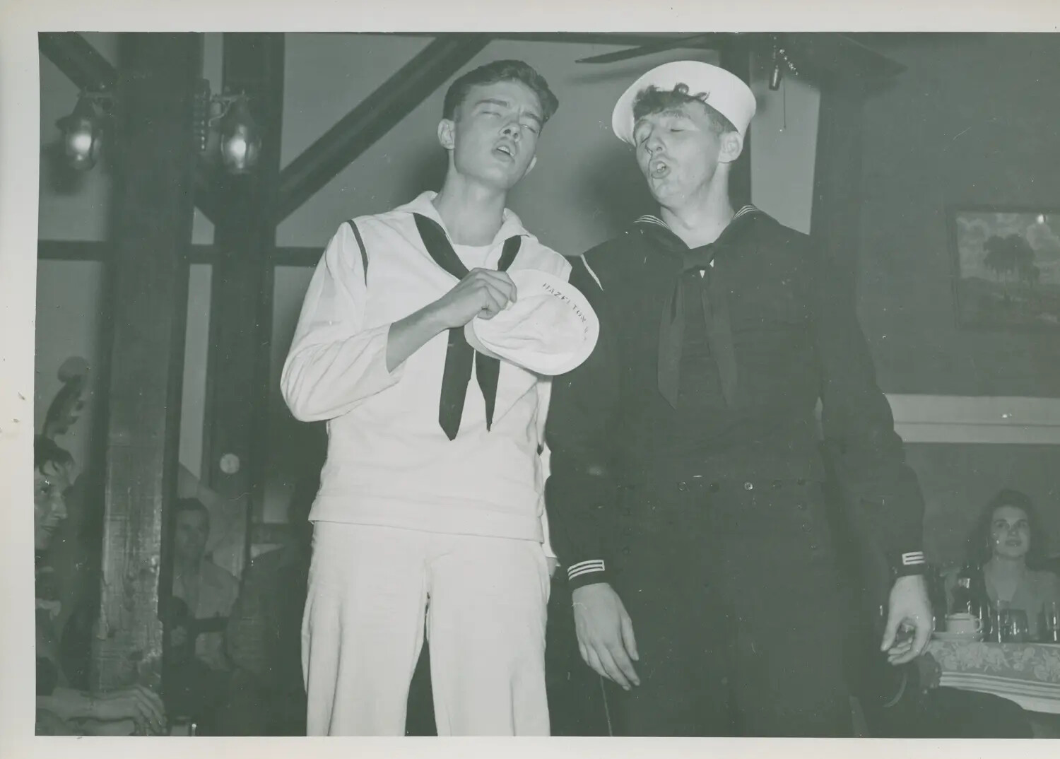 Two Sailors Singing at a Liberty Club, USS Petrof Bay Collection, WWII